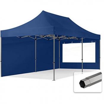 Carpa Plegable 3x6m Premium Acero 40mm con Laterales y Ventanas Panorámicas, Azul Oscuro