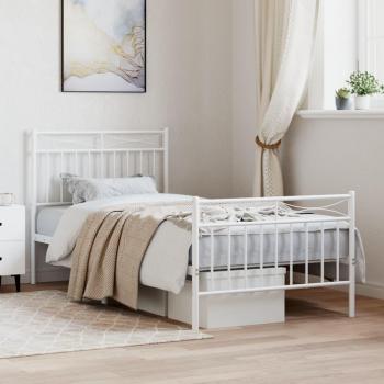 Cama de metal blanca con cabecero y pie de cama 90x200 cm