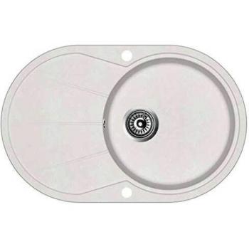 vidaXL Fregadero de Cocina de Granito con un Seno Ovalado Lavabo Cocina Fontanería Piezas de Fontanería y Bricolaje Pileta Escurreplatos Platos Blanco