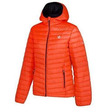 Dare2b Elative Premium Duck Down Fill Water Repellent Packaway Hooded Active Winter Jacket with Zipped Lower Pockets and Adjustable Fit Baffled/Quilted Jackets, Mujer, Fiery Coral, 10