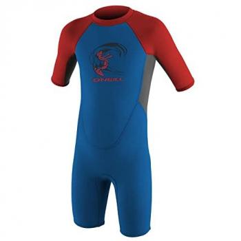 Traje neopreno O'Neill Reactor Spring 2 mm con cremallera trasera para niños, manga corta, colores azul, rojo y gris