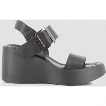 Sandalias de cuña de mujer de piel con hebilla XL negras KAREN 81436