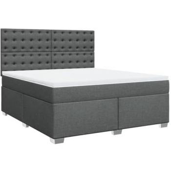 Cama box spring con colchón tela gris oscuro 180x200 cm