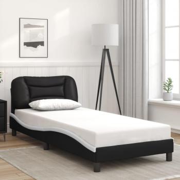 Estructura de cama con cabecero negro y blanco 90x190 cm en cuero sintético