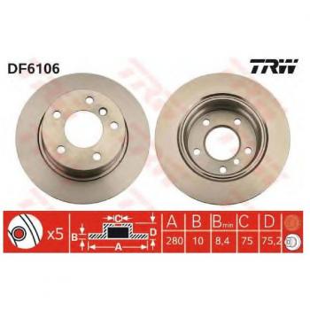 Disco de freno TRW DF6106, completo, 1 pieza