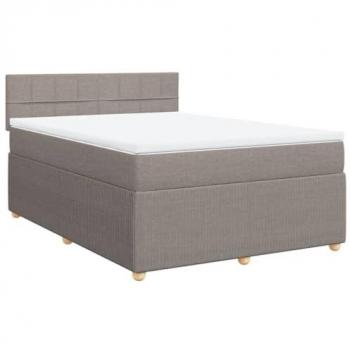 Cama Box Spring con colchón de tela gris taupe 160x200 cm