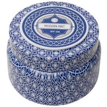 Fine Modern Mint Scented Candle in Blue Pattern Metal Travel Tin by 2PO
