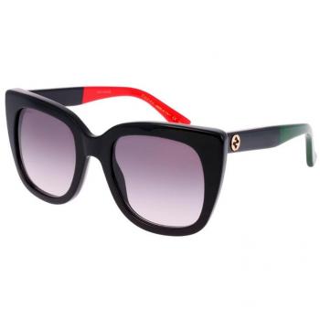 Gucci Cat Eye Women's Black Red Sunglasses with Grey Shaded, Size: 51 MM, Brown Gradient GG0163SN