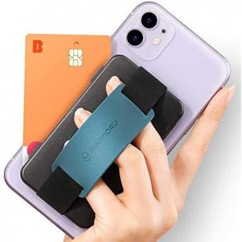 Sinjimoru - Cardzip - Tarjetero para móvil con banda elástica, tarjetero para la parte posterior del teléfono, agarre seguro de silicona y soporte para teléfono, Tarjetero