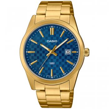 Reloj de pulsera CASIO Collection - MTP-VD03G-2A con correa color oro amarillo y dial azul para hombre
