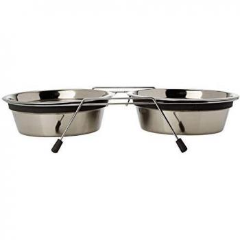 TRIXIE Comedero Doble, Acero Inox, Antivibración, 1.5 l, ø21 cm, Perro