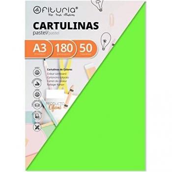 Pack 50 Cartulinas Color Verde Tamaño A3 180g