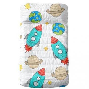 Colcha Cuna Space Rocket Multicolor 100x130 cm 100% Algodón Exterior 100% Poliéster Relleno Calidad 150
