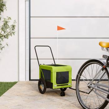 Remolque de bicicleta para mascotas de hierro y tela Oxford en color verde y negro