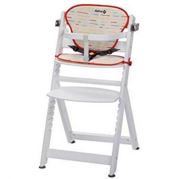 Safety 1st Timba con cojín, Trona de madera evolutiva, Trona para bebés con bandeja extraíble, Silla de altura regulable crece con el niño 6 meses - 10 años, color Blanco