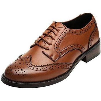 Rismart Mujer Brogue Dedo del Pie Puntiagudo Puntas De ala Oxfords Zapatos De Cordones SN02372
