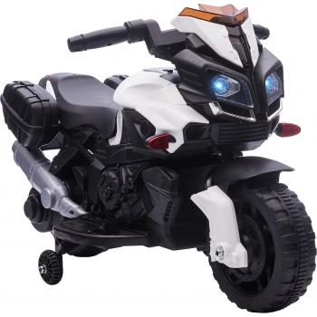 HOMCOM Moto Eléctrica Infantil para Niños de 18-48 Meses 6V con Faros, Bocina, 2 Ruedas de Apoyo, Velocidad Máxima de 3 km