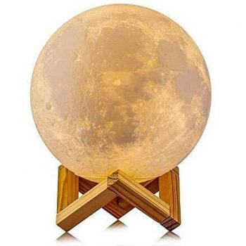 Jiusion 15cm Luna Lámpara Impresión 3D Luz de Noche con Base, USB interior recargable LED Night Light Bulb Touch Switch Dormitorio Estantería Cama Regalo para bebés niños Niños Mujeres Adultos