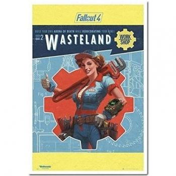 Fallout 4 yermo trabajo Shop Póster Corcho Pin Tablero De Notas Blanco Enmarcado - 96.5 x 66 cms
