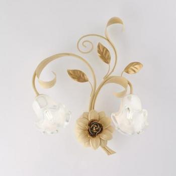 Aplique Shabby Chic 2 Luces en Hierro Forjado Color Marfil Decapado
