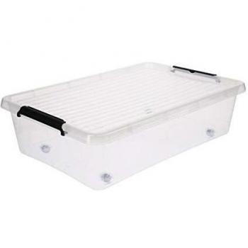 Caja de almacenamiento con ruedas 22L transparente y tapa, medidas L 59 x l 38,5 x H 16,5 cm