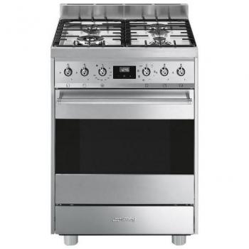 Cocina SMEG C6GMX9 Convencional de Gas, 4 Zonas de Cocción, Acero Inoxidable, 60 cm con Horno Termoventilado