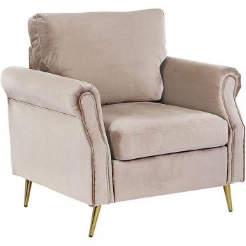 Sillón de terciopelo gris pardo Vietas con patas de metal y cojines retro