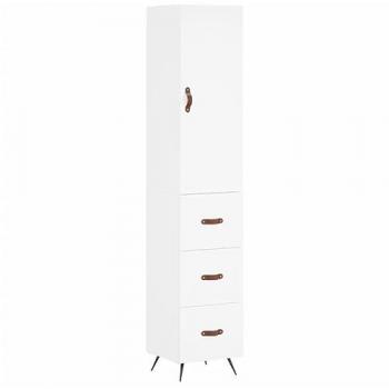 Aparador alto de madera contrachapada blanco 34,5x34x180 cm con 3 cajones, mueble de almacenaje para salón, buffet y armario auxiliar