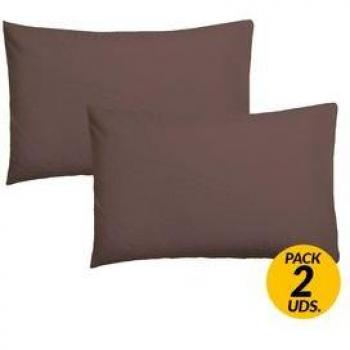 Pack de 2 Fundas de Almohada Lisa Algodón Marrón Oscuro 50x90 cm