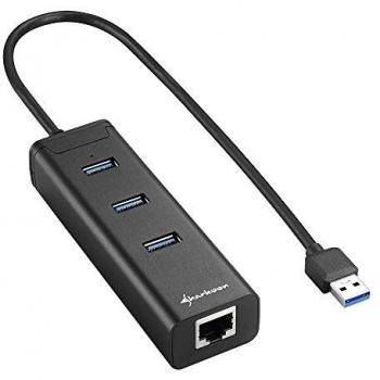 Sharkoon 3x USB 3.0 + 1x RJ45 5000Mbit/s Negro nodo - Concentrador