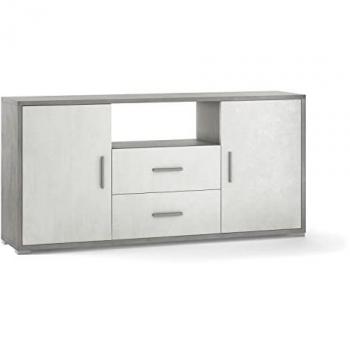 Aparador moderno de cemento blanco con 2 puertas y 2 cajones - 174x41x84 cm