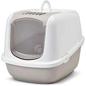 Arenero Cubierto Savic Nestor Jumbo XXL para Gatos - Mocca y Blanco (66,5 x 48,5 x 46,5 cm)