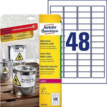 Etiquetas de poliéster blanco para impresoras láser - 45,7x21,2 mm Avery L4778-8