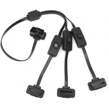 Cable 1 a 3 OBD2 OBDii de 16 pines,divisor macho a hembra,cable de extensión de diagnóstico con interruptor de alimentación para evitar el drenaje de la batería 60 cm