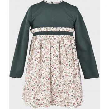 Vestido de niña verde de algodón con volantes