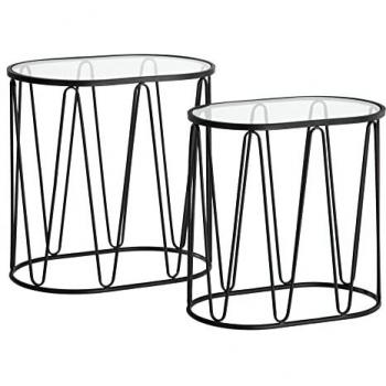 Mesa auxiliar 56 x 35,5 x 56 cm Cristal Negro Metal (2 Unidades)