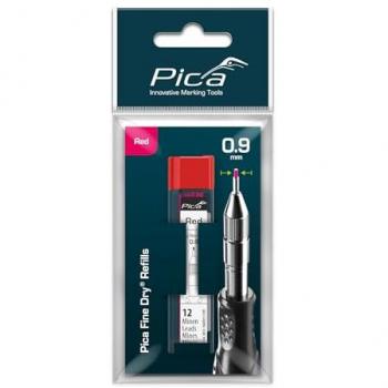 Minas Circulares Pika 7031SB - Lote de 12, 0,9 mm, Rojo, Fine Dry para Portaminas Arquitectónicas
