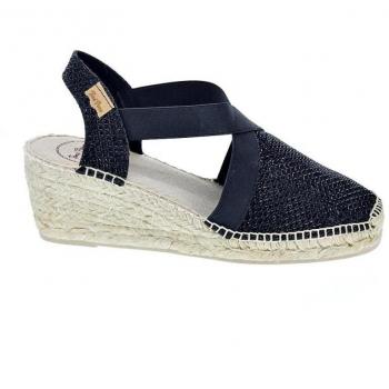 Toni Pons Triton Alpargatas de Cuña para Mujer en Tejido Brillante con Elásticos Color Negro