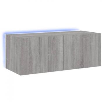 Mueble TV Multimedia con Luces LED, Estante de Pared para Comedor y Sala de Estar, Color Gris Sonoma, 80 x 35 x 31 cm