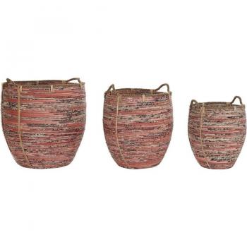 Conjunto de 3 Cestas de Ratán para Almacenamiento y Organización del Hogar en Melocotón Natural