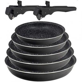 Bergner Click & Cook Black Set 5 sartenes 20/22/24/26/28 CON 2 mangos Click&Cook, aluminio prensado, aptas para inducción, Negro
