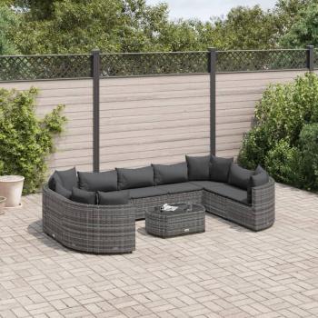 10-Piece Grey Poly Rattan Garden Sofa Set with Cushions