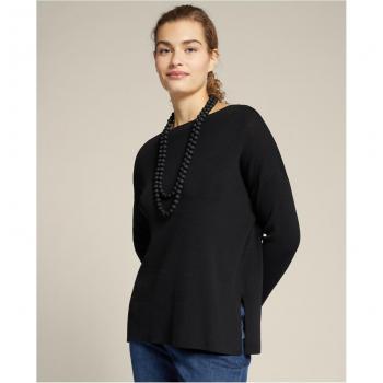 Elena Mirò - Women's Black Long Sleeve Viscose ECOVERO™ Knit Sweater with Double Collar