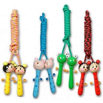 COSAS43 DETALLES PARA INVITADOS BODA-COMUNION-BAUTIZO Comba Mango en Madera Animales. Lote 4 Unidades. Saltador Infantil de Colores, Mago Cabeza animalitos.