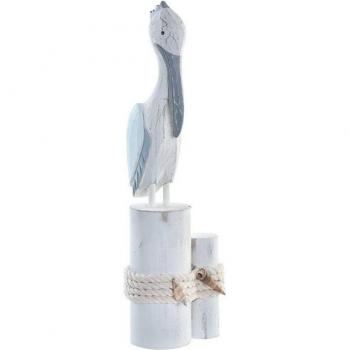 Figura Decorativa DKD Home Decor Pelícano Azul de Madera con Cuerda Blanca (16 x 12 x 49 cm)