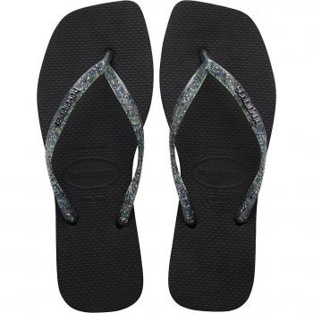Havaianas Square Logo Chancletas Negras con Detalle Metálico - ¡Oferta Especial en Chanclas de Dedo para Mujer!