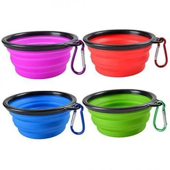 MOACC Cuenco Perro, Comedero para Mascotas Bebedero Portátil Plegable de Viaje Plato Silicona para Perros Gatos, Juego de 4