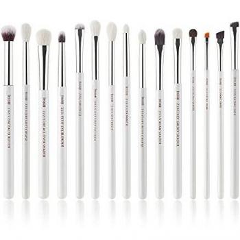 Set de Pinceles de Maquillaje Profesional Jessup - 15 Piezas Blanco Perlado/Plateado, Incluye Delineador y Sombreador, Cabello Natural-Sintético