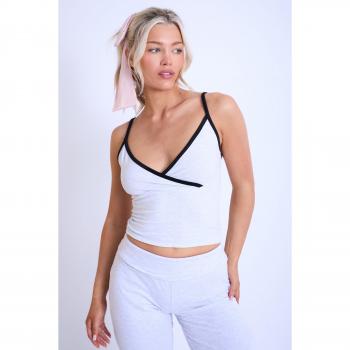 Kaiia Contrast Trim Wrap Top Light Grey Marl & Black