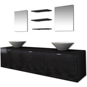 vidaXL Set Completo de Mobiliario de Baño con Lavabo Pack de 8 Unidades Negro